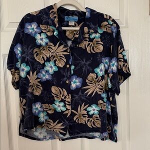 Floral Button Down Shirt - Blue and Tan